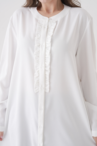 Oversized Long Sleeve with Ruffle Detail Tunic in White