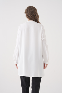 Oversized Long Sleeve with Ruffle Detail Tunic in White