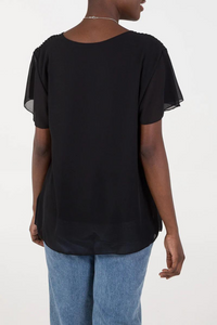 Short Sleeves Oversized Pleated Top in Black