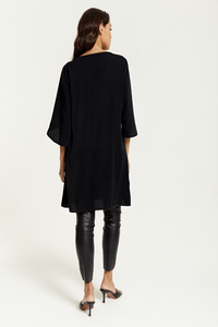 Relaxed Fit V Neck Tunic with Split Sleeves in Black