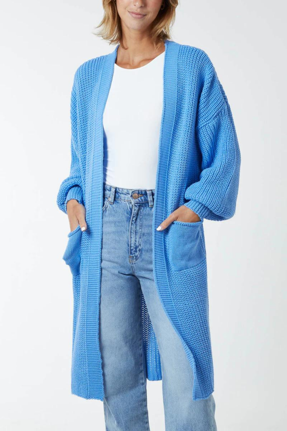 Oversized Long Sleeves Midi Knitted Cardigan with Pocket Details