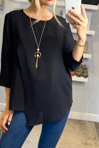 Oversized Ruffle Neck Top with Long Sleeves in Black