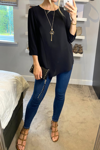 Oversized Ruffle Neck Top with Long Sleeves in Black