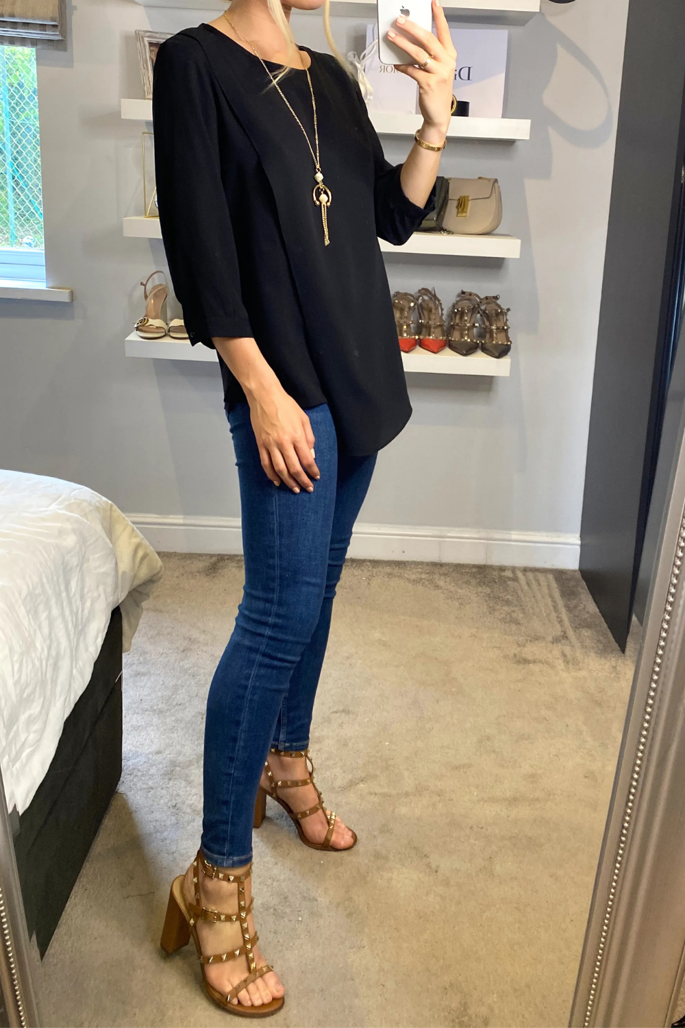 Oversized Ruffle Neck Top with Long Sleeves in Black