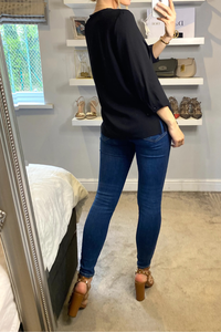 Oversized Ruffle Neck Top with Long Sleeves in Black