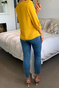 Oversized 3/4 Sleeves Layered Top with Necklace in Mustard - HOXTON GAL