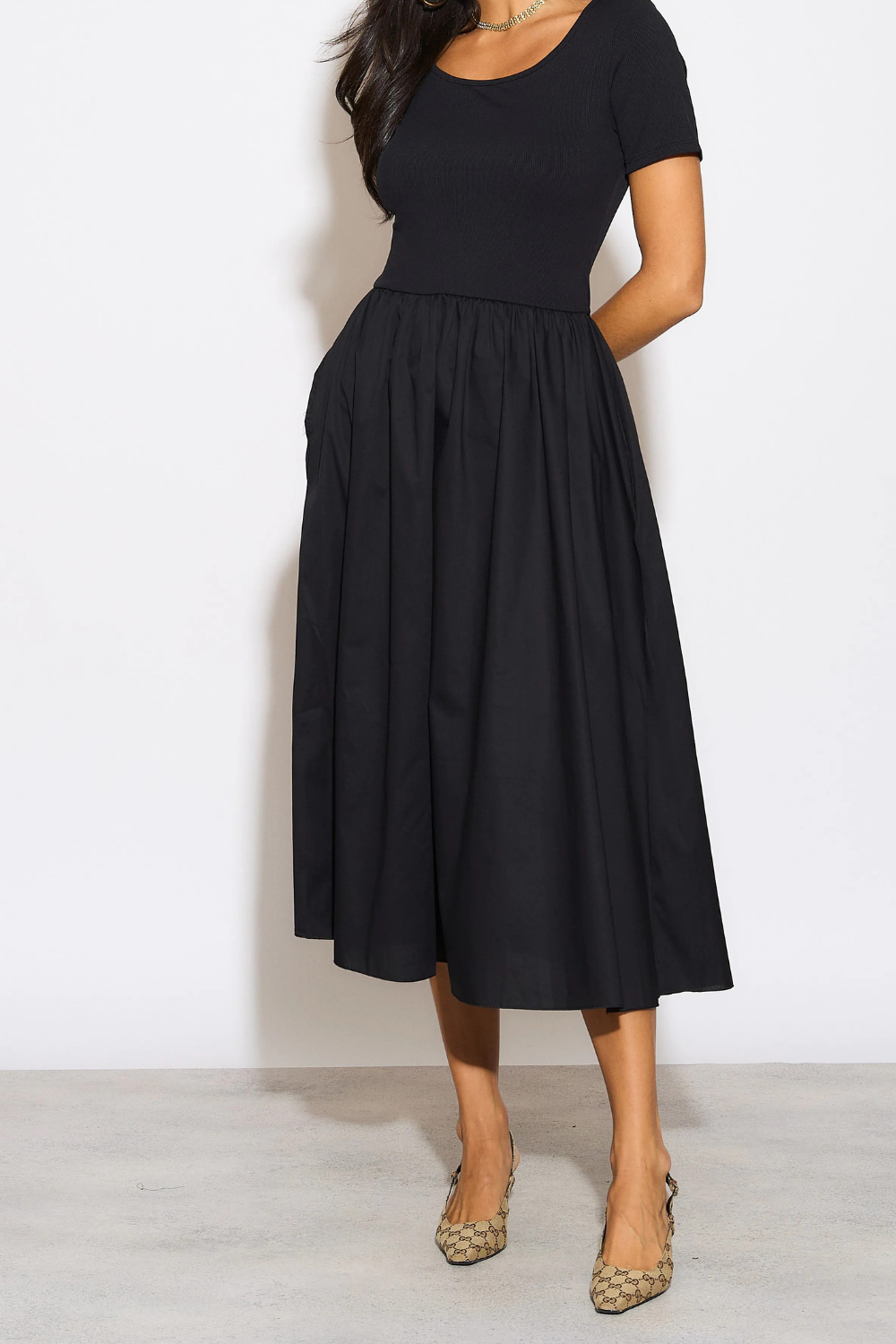 Midi length black dress with sleeves hotsell