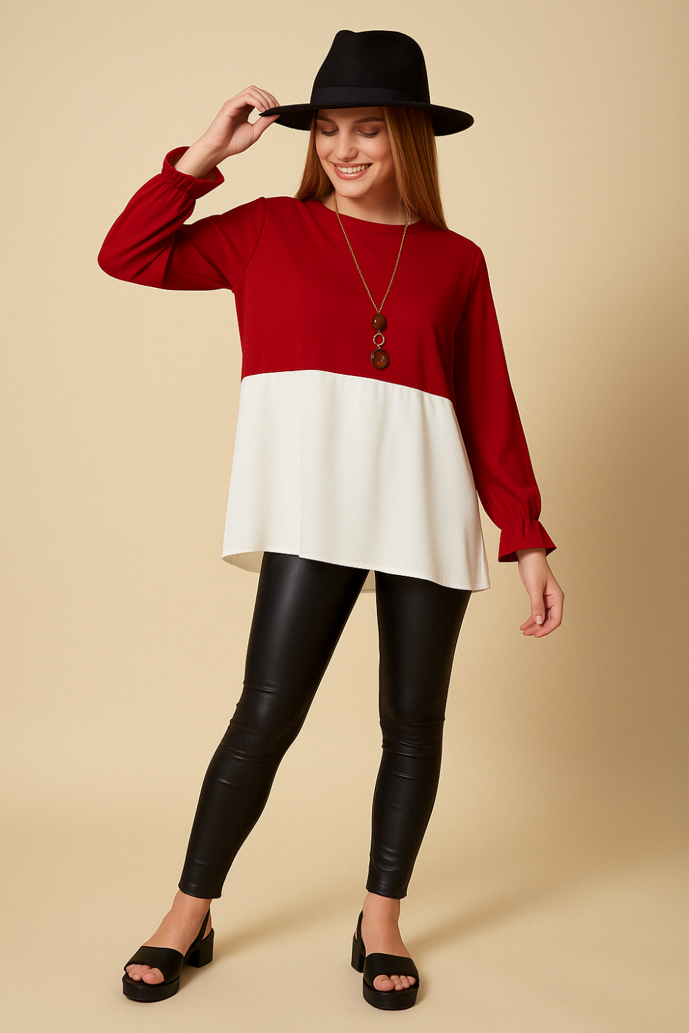 Colour Block Blouse in Red and White