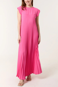 Oversized Cap Sleeve Pleated Maxi Dress in Pink