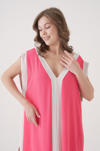 Oversized Sleeveless V-Neck Colorblock Maxi Dress in Pink and White