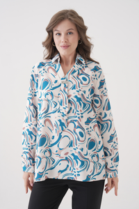 Relaxed Fit Long Sleeves Brooch and Print Detail Blouse
