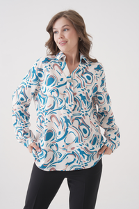 Relaxed Fit Long Sleeves Brooch and Print Detail Blouse