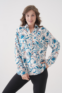 Relaxed Fit Long Sleeves Brooch and Print Detail Blouse