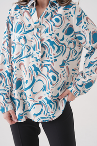 Relaxed Fit Long Sleeves Brooch and Print Detail Blouse