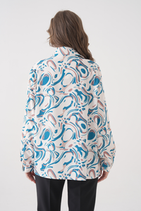 Relaxed Fit Long Sleeves Brooch and Print Detail Blouse