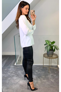 Oversized V Neck Long Sleeves Blouse in White