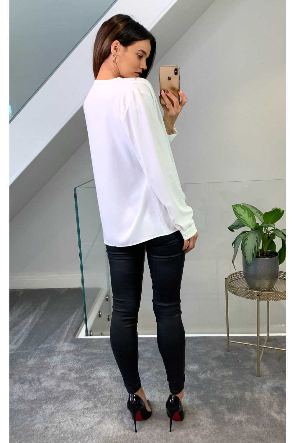 Oversized V Neck Long Sleeves Blouse in White
