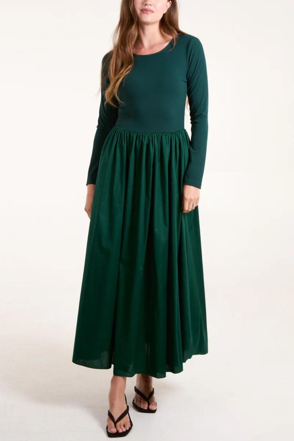 Relaxed Fit Long Sleeves Maxi Dress in Bottle Green HOXTON GAL