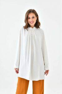 Oversized Long Sleeve Button Detailed Tunic Top in White