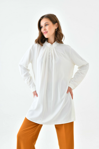 Oversized Long Sleeve Button Detailed Tunic Top in White