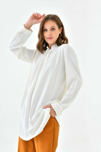Oversized Long Sleeve Button Detailed Tunic Top in White