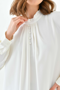 Oversized Long Sleeve Button Detailed Tunic Top in White