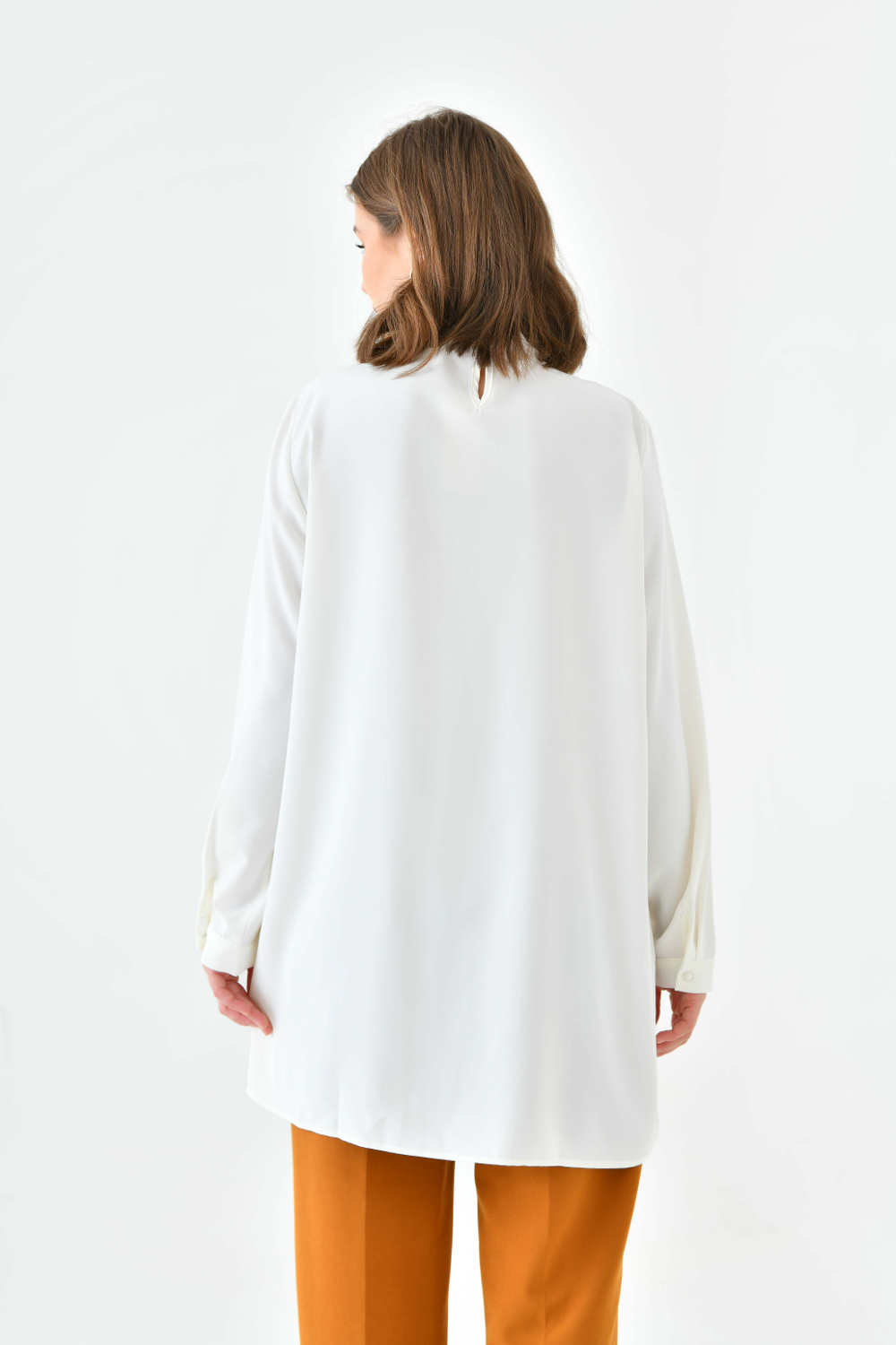 Oversized Long Sleeve Button Detailed Tunic Top in White