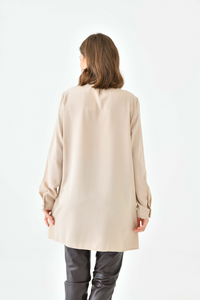Oversized Long Sleeve Button Detailed Tunic Top in Beige