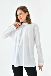 Oversized Long Sleeves Brooch Detailed Top in White