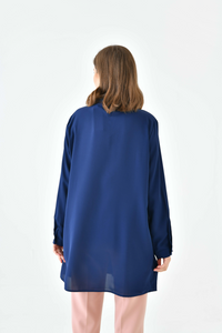 Oversized Long Sleeve Button Detailed Tunic Top in Navy