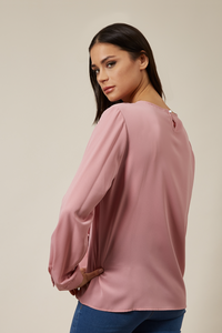 Oversized Blouse Top with Ruffle Front Details in Pink