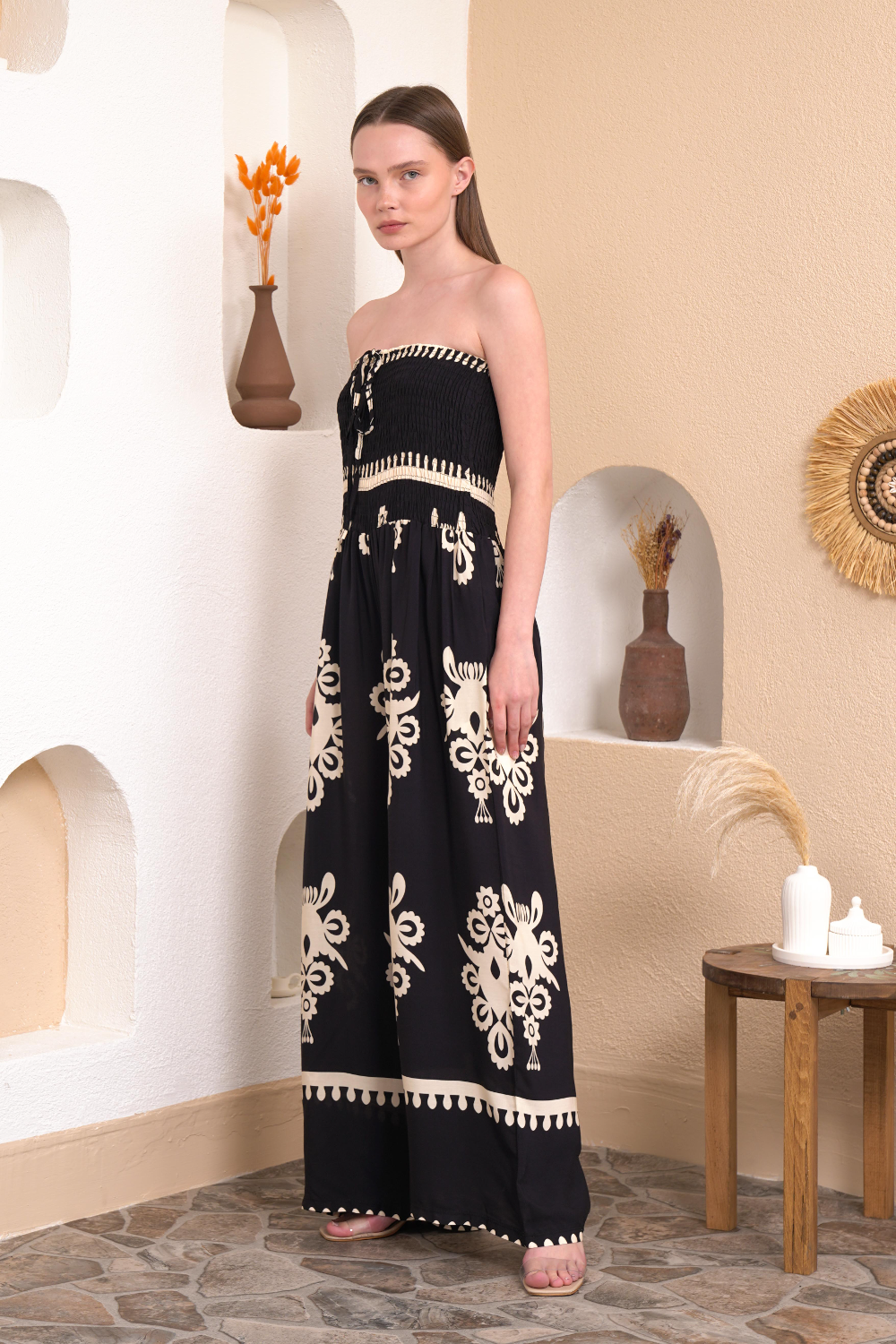 Oversized Printed Jumpsuit in Black