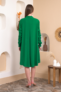 Oversized Shirred Long Sleeve Ruffle Detailed Shirt Tunic in Green