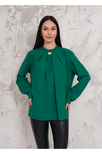 Oversized Long Sleeves Brooch Detailed Blouse in Green