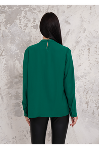 Oversized Long Sleeves Brooch Detailed Blouse in Green