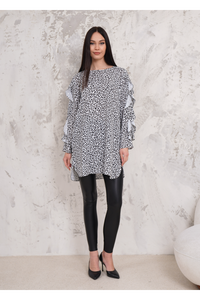 Oversized Long Ruffle Sleeve Relaxed Fit Tunic in Leopard Print