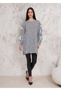 Oversized Long Ruffle Sleeve Relaxed Fit Tunic in Leopard Print