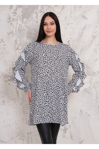 Oversized Long Ruffle Sleeve Relaxed Fit Tunic in Leopard Print