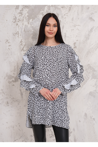 Oversized Long Ruffle Sleeve Relaxed Fit Tunic in Leopard Print