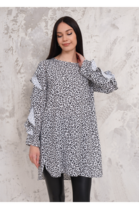 Oversized Long Ruffle Sleeve Relaxed Fit Tunic in Leopard Print