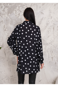 Oversized Long Sleeves Shirt Tunic with Polka Dot Printed in Black and White