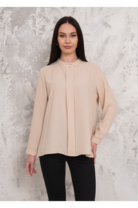 Relaxed Fit Long Sleeves Brooch Detailed Blouse in Beige
