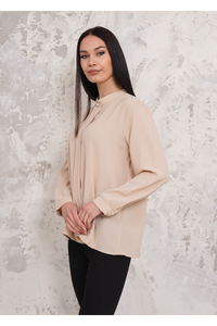Relaxed Fit Long Sleeves Brooch Detailed Blouse in Beige