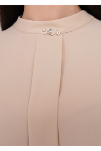 Relaxed Fit Long Sleeves Brooch Detailed Blouse in Beige