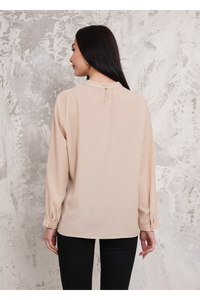 Relaxed Fit Long Sleeves Brooch Detailed Blouse in Beige