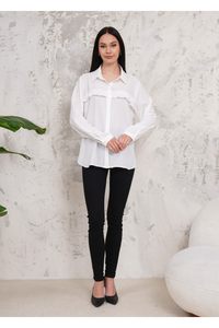 Oversized Frill Detailed Long Sleeves Blouse Shirt in White