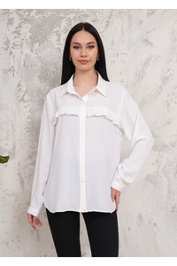 Oversized Frill Detailed Long Sleeves Blouse Shirt in White