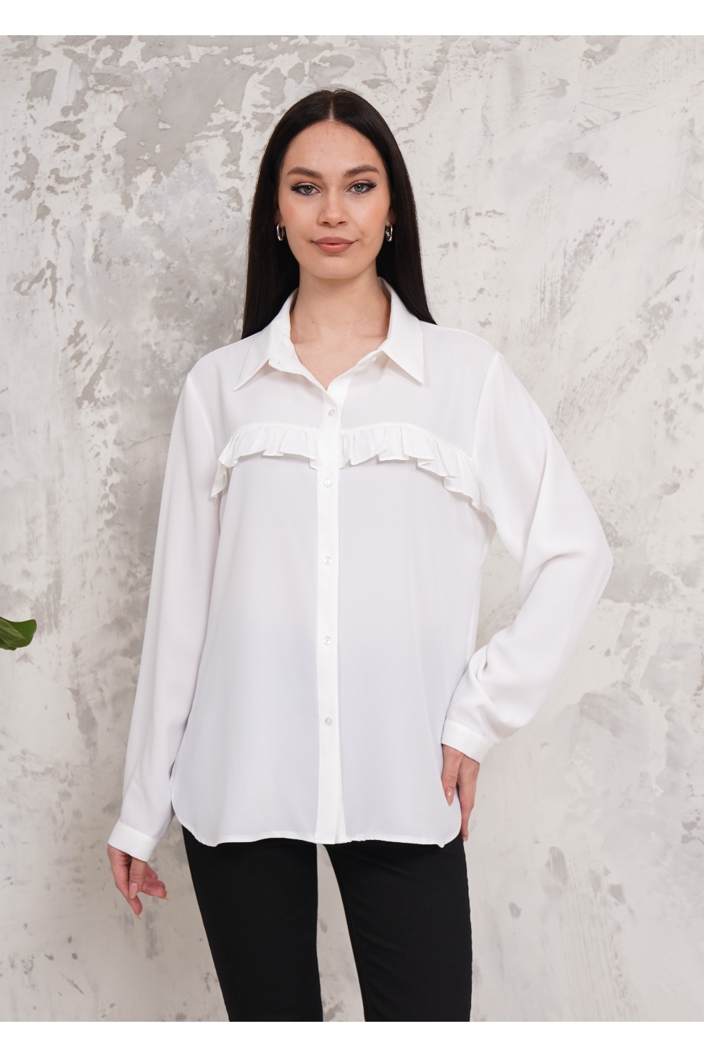 Oversized Frill Detailed Long Sleeves Blouse Shirt in White