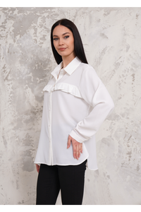 Oversized Frill Detailed Long Sleeves Blouse Shirt in White