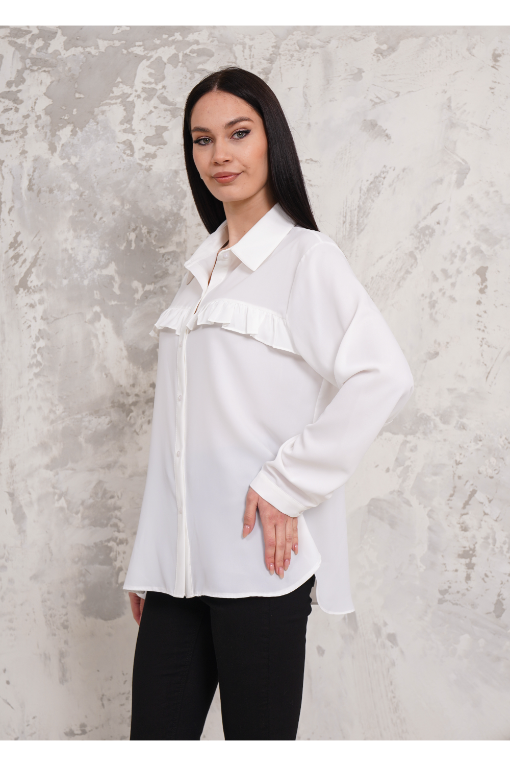 Oversized Frill Detailed Long Sleeves Blouse Shirt in White